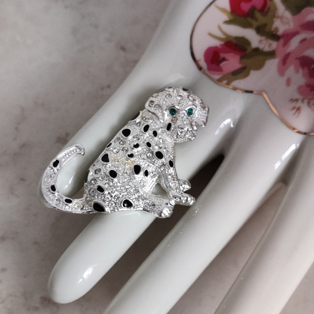Vintage Dalmatian Puppy Brooch Signed Roman